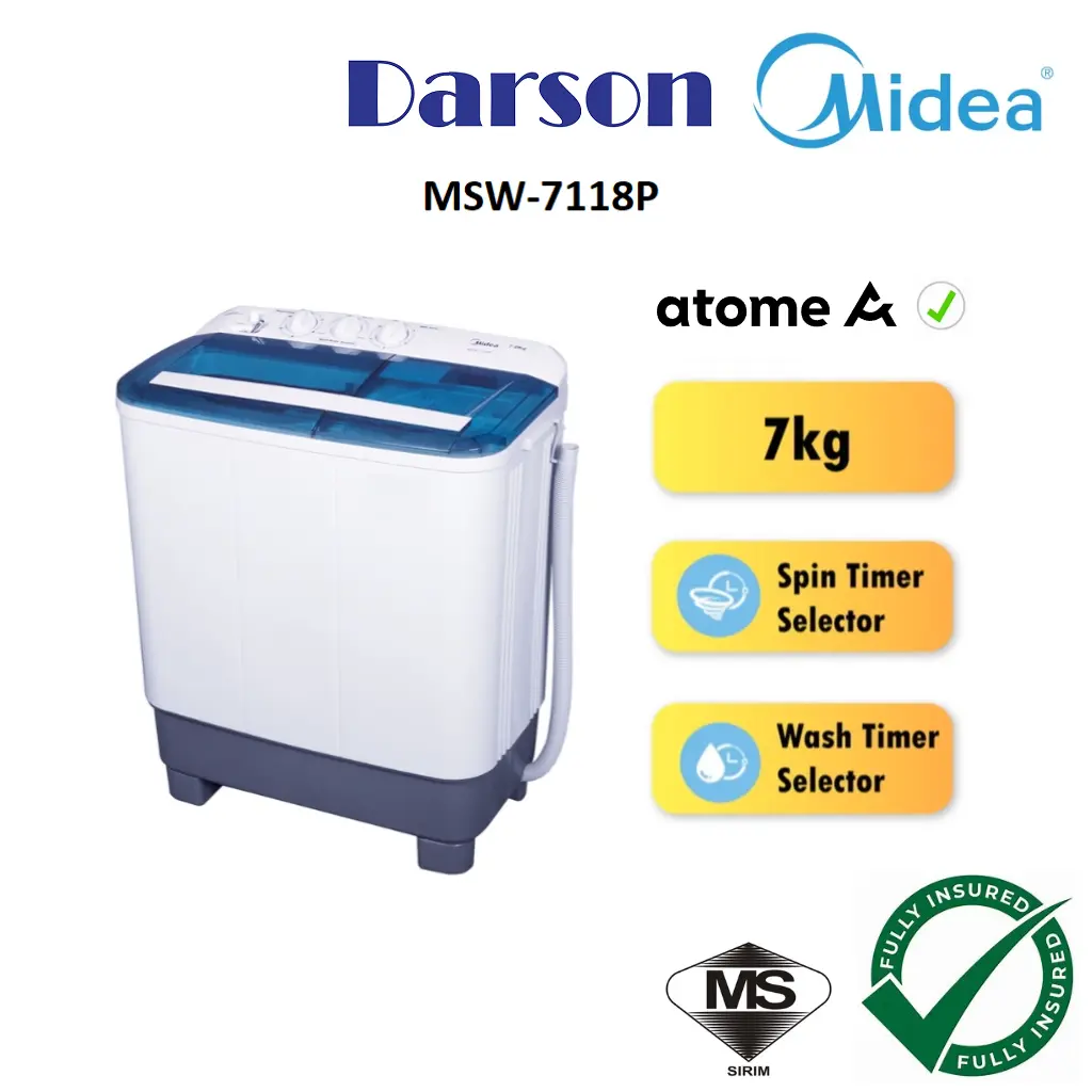 Midea Semi Auto Washing Machine Twin Tub Washer 7KG Mesin Basuh Manual Murah Mesinbasuh MSW-7118P MSW7118P