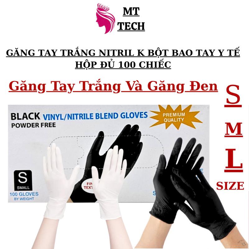 Hộp 100 Chiếc Găng Tay Cao Su Đen Latex Và Trắng HK.Glove | Bao Tay Cao Su Đen Nitrile Dùng Trong Phun Xăm Thẩm Mỹ.