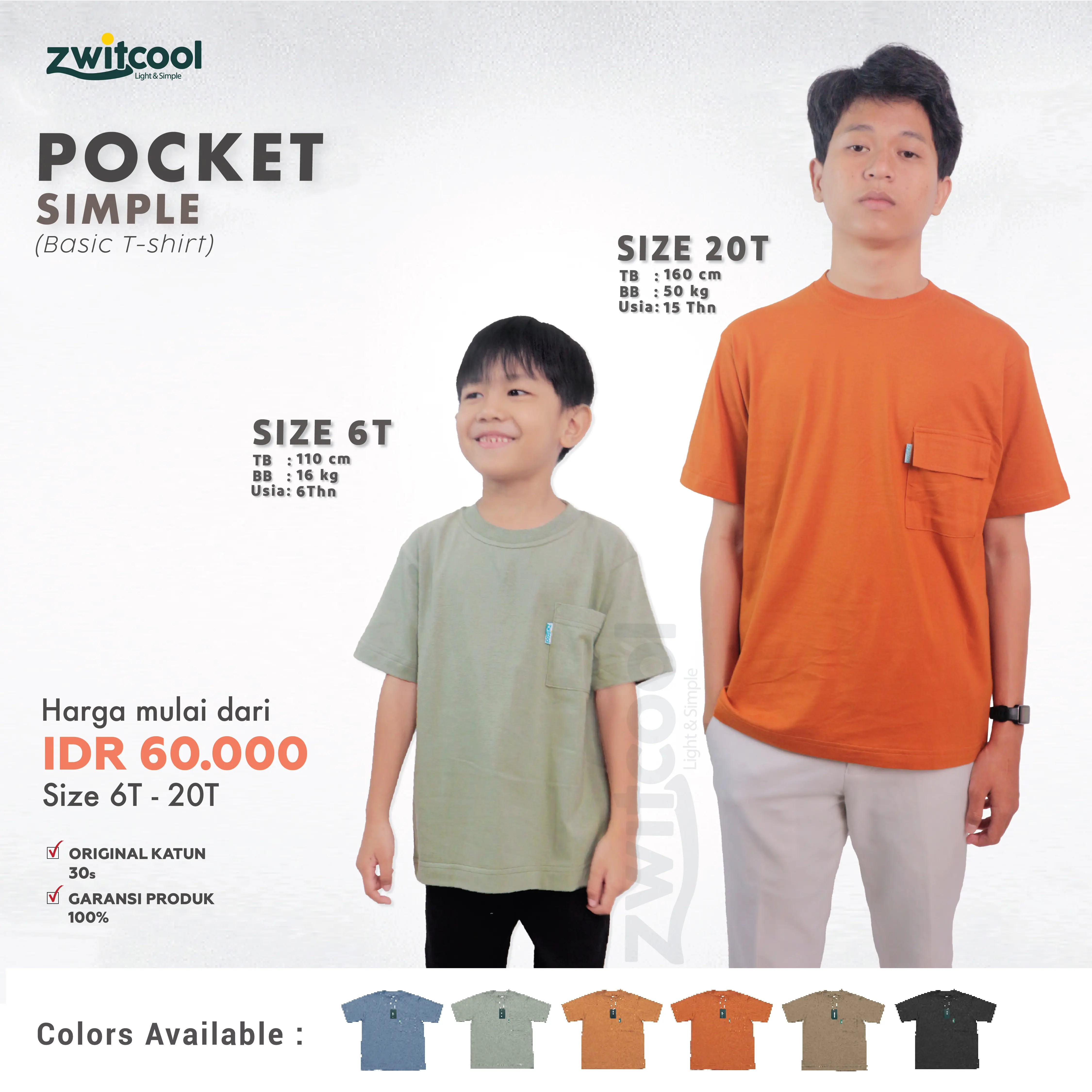 Zwitcool Baju kaos polos anak laki junior remaja real cotton 30s