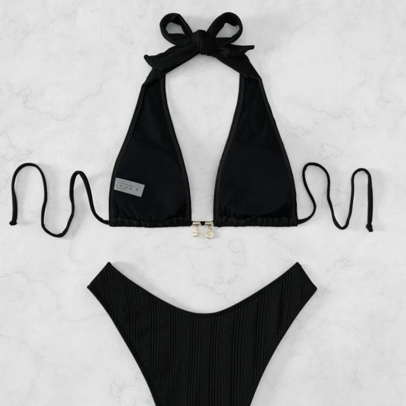 Áo Tắm Bikini, Màu Trơn Có Dây Đeo Cổ 0