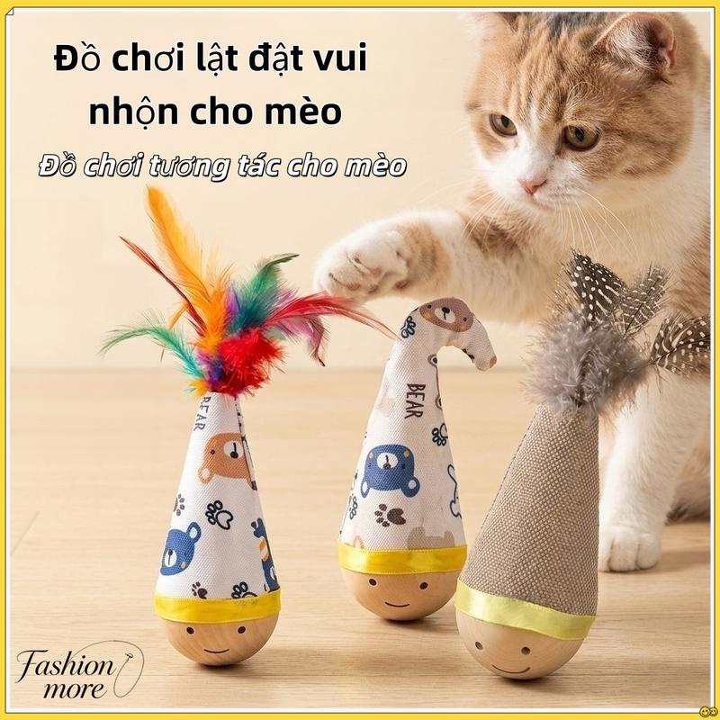 Đồ Chơi Lật Đật Gỗ Cao Cấp Cho Chó Mèo - Gặm Nhấm, Vờn Bắt Vui Nhộn