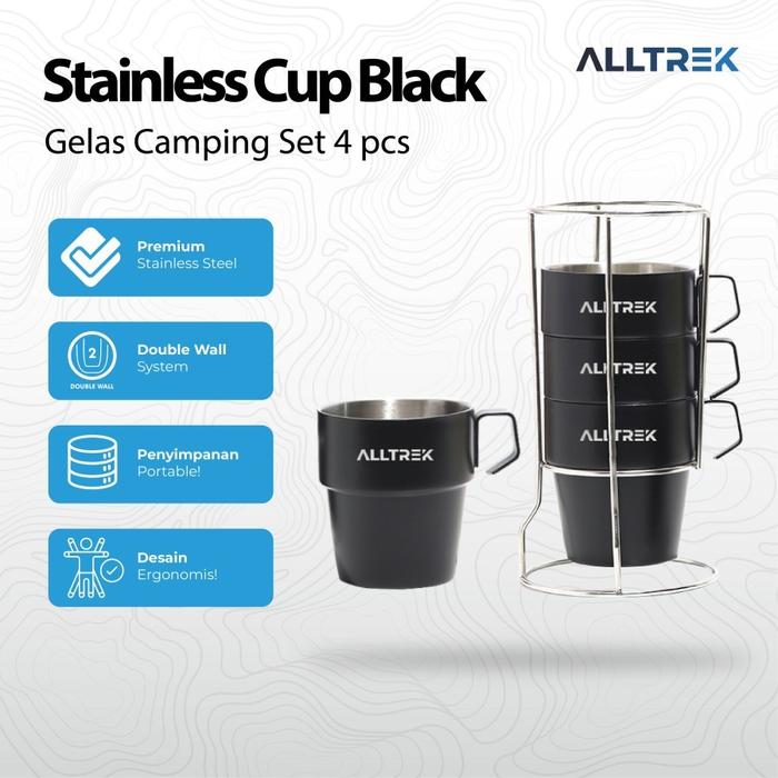 Gambar ALLTREK Stainless Cup Camping Mug 300ML 4Pcs Black Series dari Alltrek indonesia Kota Administrasi Jakarta Barat Tokopedia