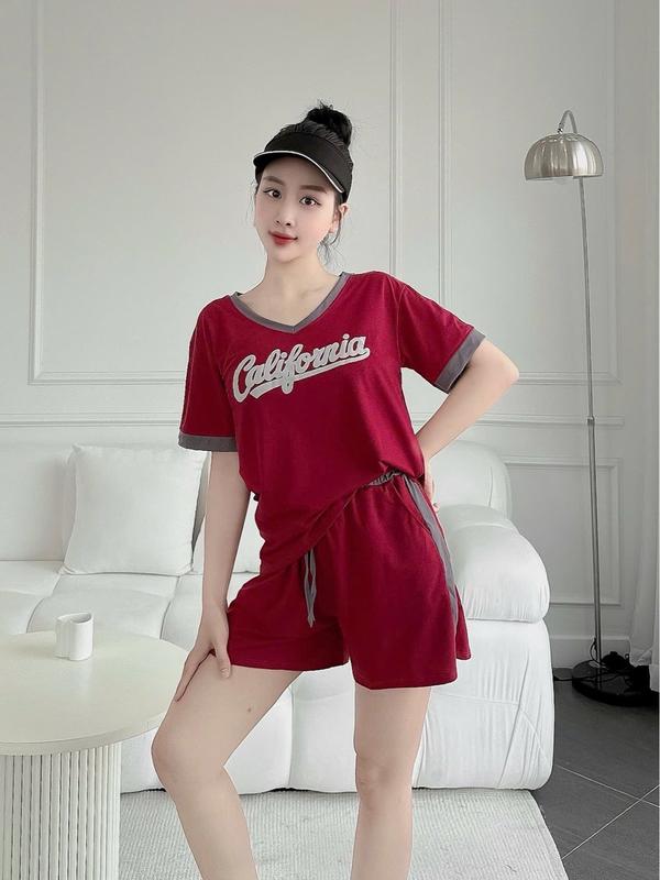 Set Bộ Đùi Thun Cotton Su Mới Mặc Nhà Đi Chơi Áo Cổ Tim Tay Ngắn