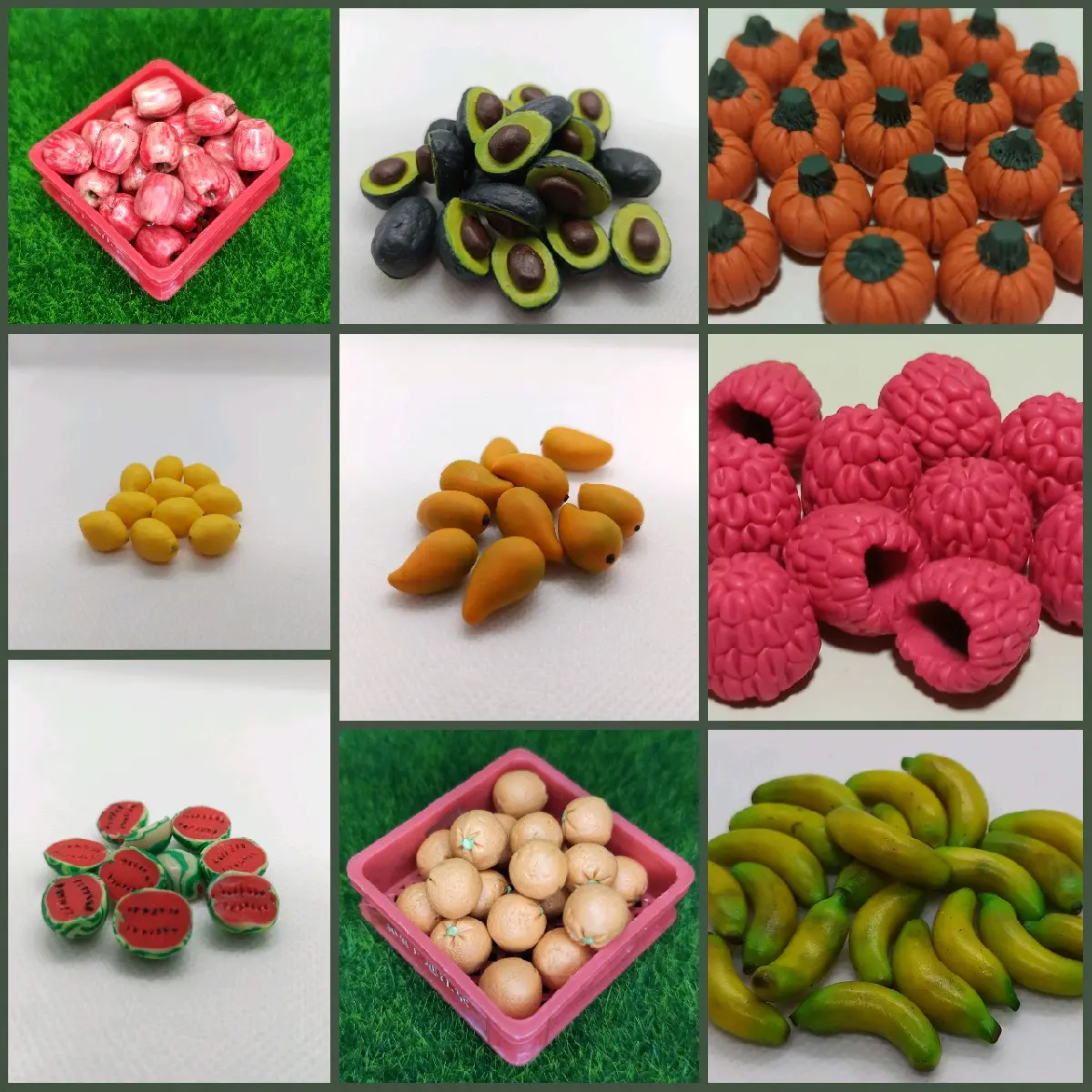 1PC Dollhouse Miniature Food Fruit Orange Apple Lemon Mango Watermelon Banana Raspberry Pumpkin Avocado