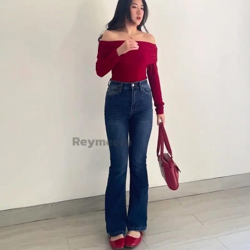 Celana Hightwaist Cutbray Jeans Wanita  Panjang Strecth Denim Kekinian Keren 3