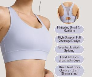 High-Support Sports Bra with Fixed Cups & Mesh Panel – Side Support Yoga Top[YA98]