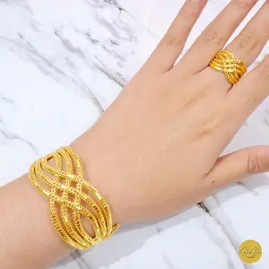 (Beli 2 Bonus 1 Random)Gelang Bangle Dubai Model Garis 8 Sarang Lebah Warna 24k Kualitas Premium|Anti Karat Untuk Harian Lebaran Kondangan