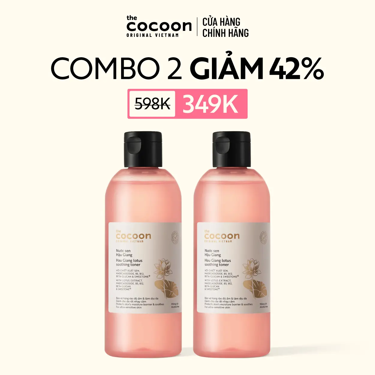 Ảnh đại diện COMBO 2 Bigsize - Nước sen Hậu Giang (toner) Cocoon giúp phục hồi đa nhiệm cho da rất nhạy cảm 310ml