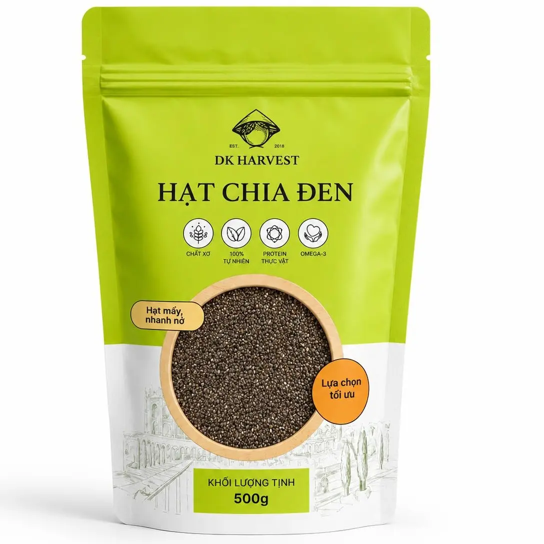 Hạt chia chính hãng 100% DK HARVEST, Túi 100g/200g/500g, hạt chia đen độ tinh khiết cao, chia seeds for your health