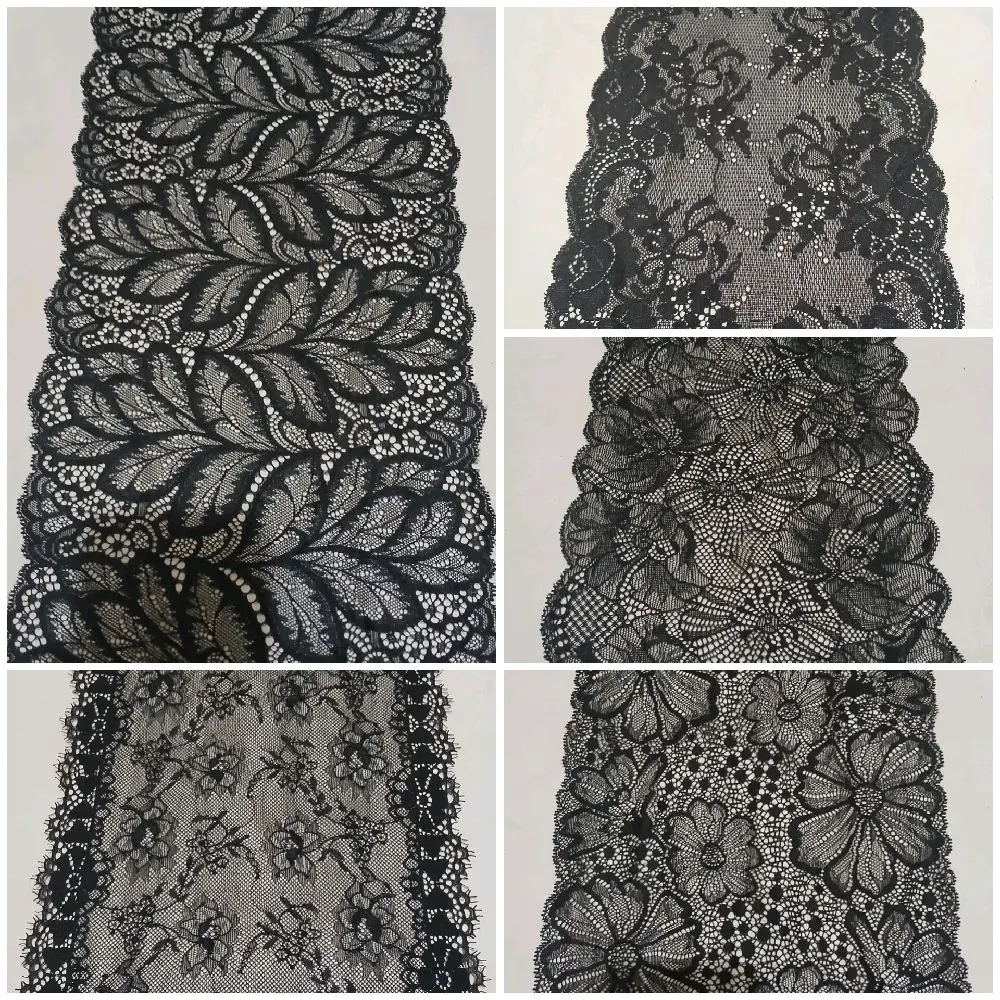 Renda Stretch/Karet Hitam Lebar - Harga Permeter atau 100cm - Terbuat Dari Kain Berkualitas Tinggi Elegan
