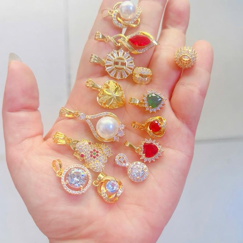  Mặt dây chuyền titan trang sức nữ mạ vàng 18 ca đính đá trắng cao cấp 