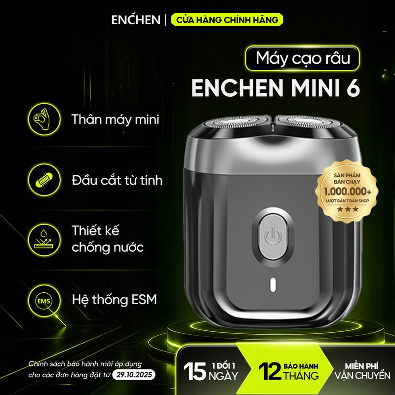 Máy cạo râu Enchen Mini 6, lưỡi dao kép siêu mỏng, chống nước IPX7 cạo khô & ướt, pin sử dụng đến 2 tháng - BH 12 tháng