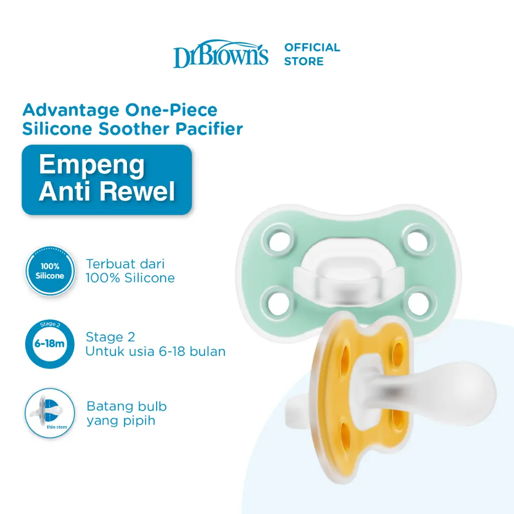 Dr.Brown's Advantage Pacifier One-Piece Silicone Soother / Empeng Bayi (NEW)