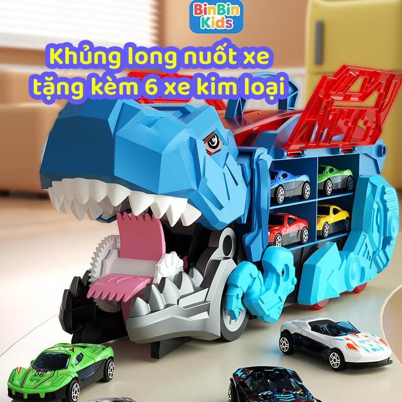  Đồ Chơi Khủng Long Nuốt Chửng Xe Ô Tô Có Thể Biến Hình Thành Đường Đua Tặng Kèm Xe Nhỏ Hợp Kim - Toy Xe Đua 
