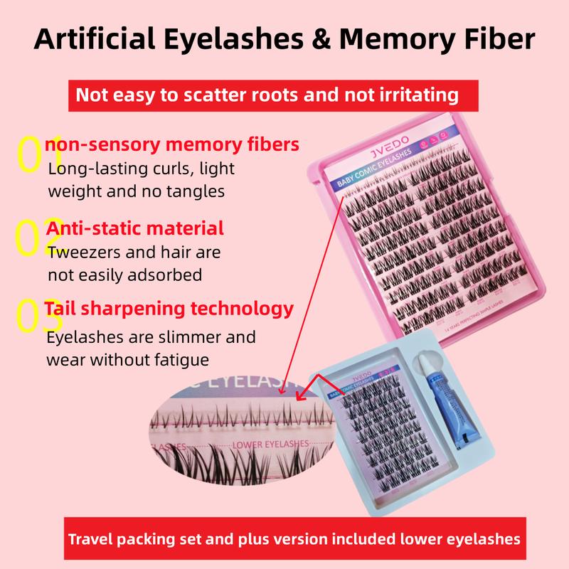 Product Introduction of Manga Style Lashes Reusable Individual D Curl False Eyelashes - Length 10-14mm -with Glue Eyelash Extension Set 34