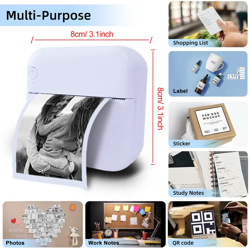 Portable Thermal Printer, Inkless Label Printer, Pocket Printer Compatible With Ios And Android, For Labels, Text, Photos, Black-And-White Printing Mini Printer. Toy, Gift For Children Boys Grils And Students 1