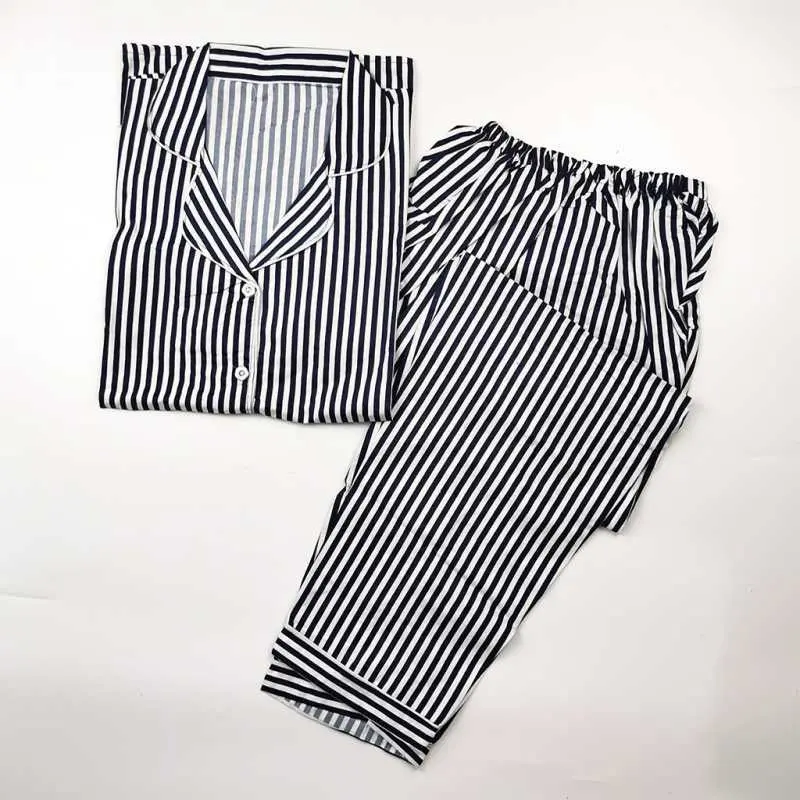 baju piyama couple pasangan suami istri keren  korean style murah cowok cewek dewasa lengan pendek celana panjang motif salur 5