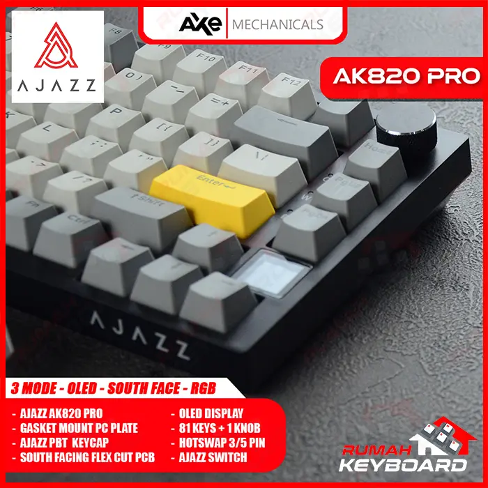 MECHANICAL KEYBOARD - AJAZZ AK820 PRO - 75% - OLED - GASKET - SOUTH 5