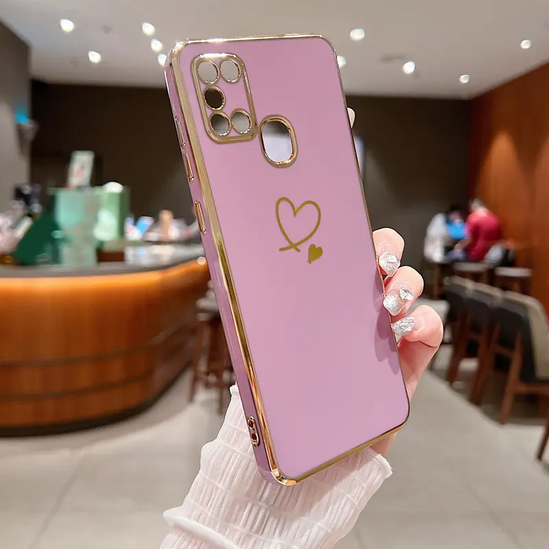 Compatible with Samsung Galaxy A21S Case,Love Heart Pattern Electroplated Design Soft TPU Shockproof Protective Phone Case Full Camera Lens Protection Cover 4