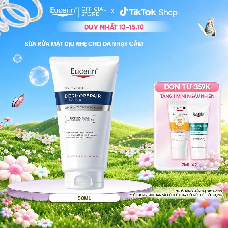 Sữa rửa mặt dịu nhẹ cho da nhạy cảm Eucerin Dermorepair Solution Amino Cleansing Foam 50ml
