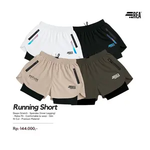 Celana Pendek Legging 2in 1 Zipper Waterproof Kolor Pria Wanita Jumbo Fitnes Gym Running Pants Uniseks Cepat Kering Nyaman Futsal badminton Tennis Volly Olahraga Aerobik Senam Joging parasut sport