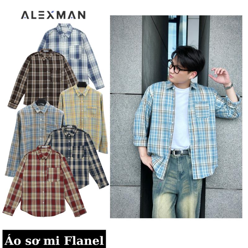 Áo sơ mi A5 kẻ flanel dạ  dài tay cotton, Áo sơ mi dài tay chính hãng unisex nam nữ style form rộng