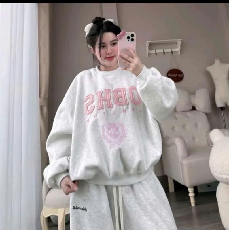  Áo nỉ Sweater nỉ tàu Thêu OBHS dài tay hót trends from BoXy   lót bông  _ A2430_chân ngắn BTQ2 