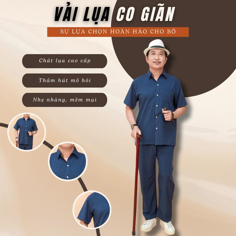  Bộ pijama nam trung niên Thái Khang bộ đồ cho bố mặc nhà vải lụa mềm co giãn BO18 