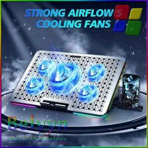 COOLCOLD Cooling Pad Laptop Gaming Kipas Pendingin 5 Fan RGB 17.3Inch - F5 Plus