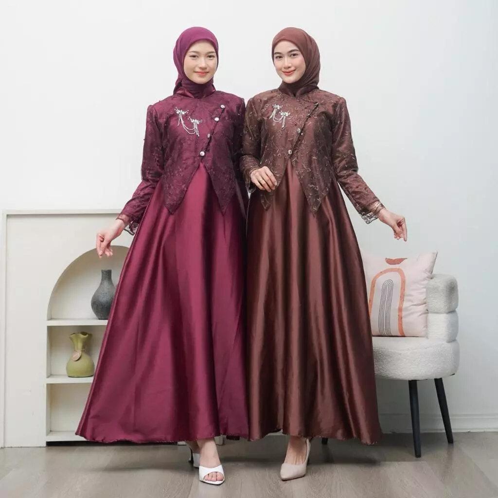 SAHARA Gamis Brokat Premium & Dress Pesta Modern Lebaran 2026 Busui Friendly Mewah Elegan