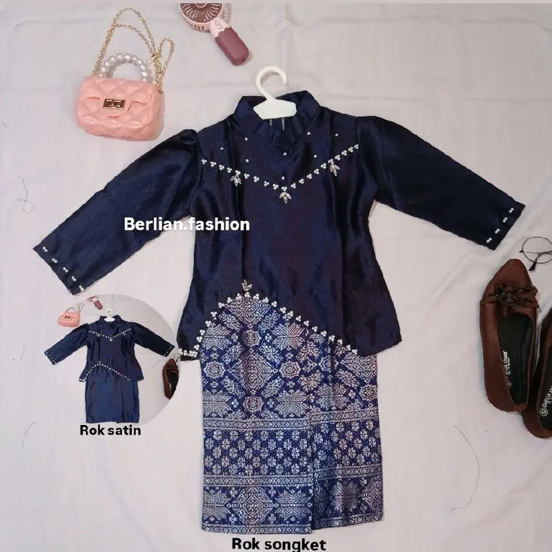 3 COD Termurah! Oneset anak melayu  baju dan rok songket dan rok satin perempuan cewek Malaysia look 1 sampai 13 tahun kurung pesta Baju setelan 3