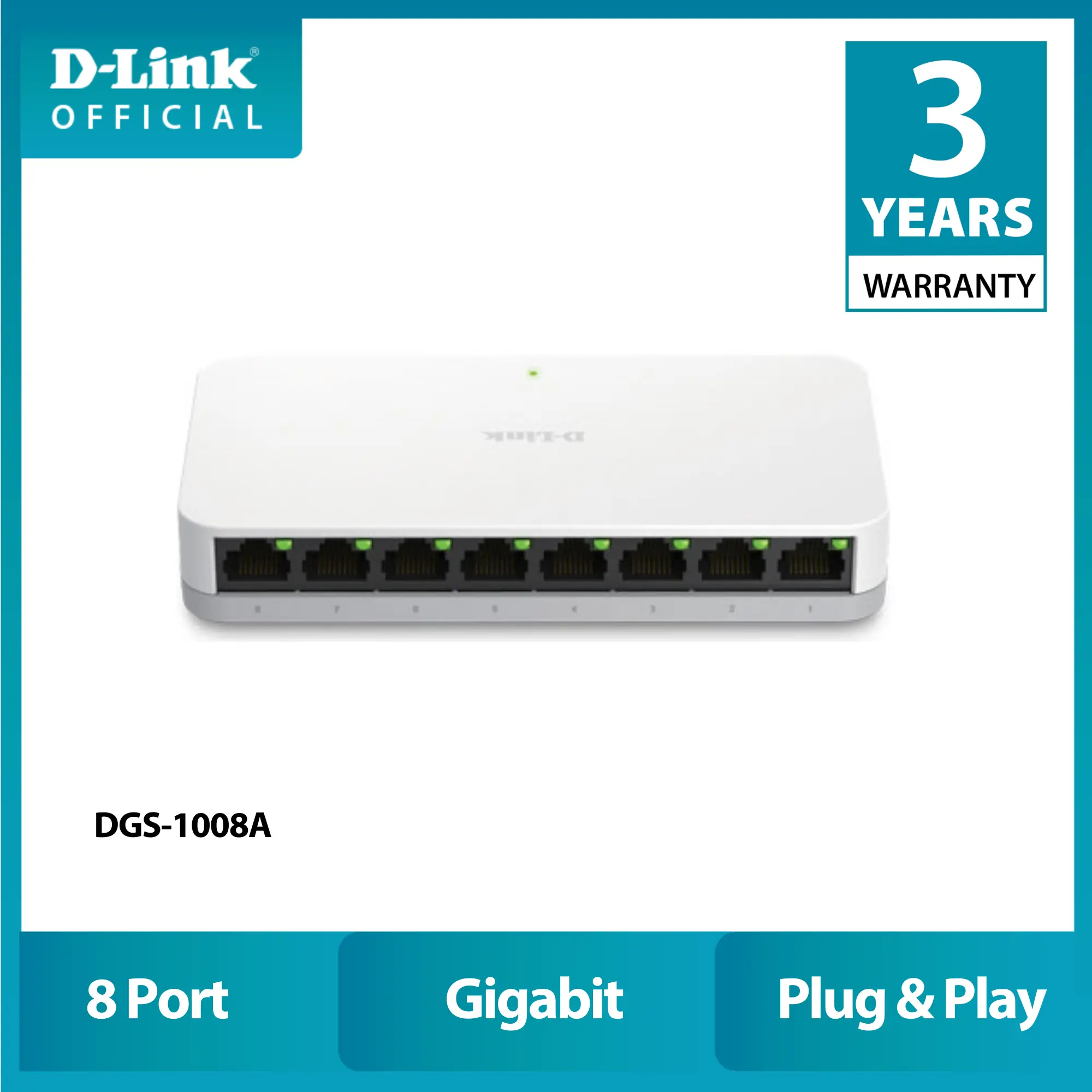 D-Link DGS-1008A 8 Ports Gigabit Desktop Switch in Plastic Casing