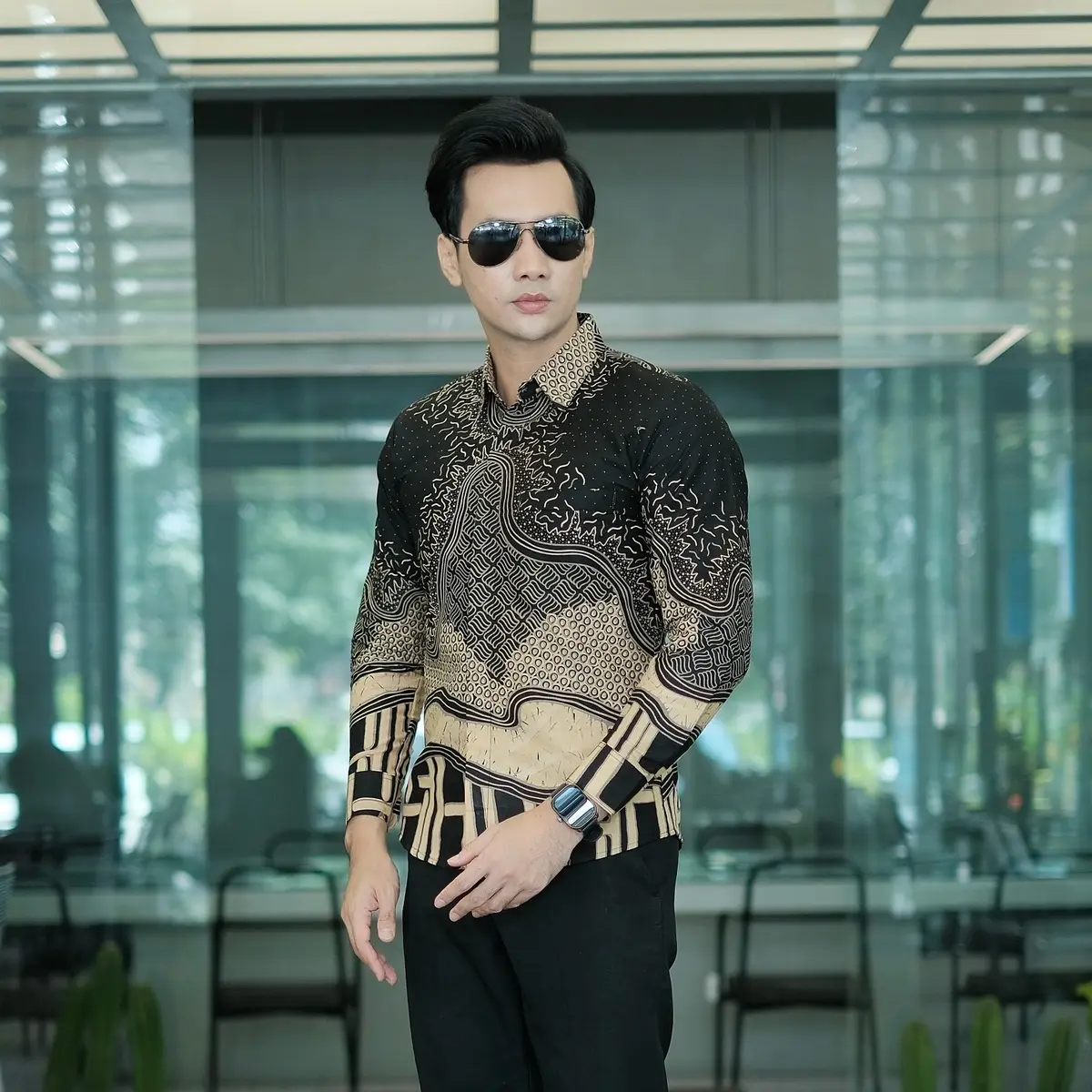 BARA HITAM KEMEJA batik pria lengan panjang Furing full katun Slimfit hitam Halus lembut