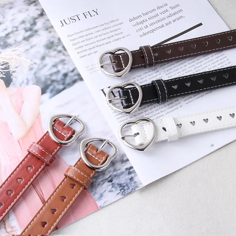 ikat pinggang wanita fashion y2k belt wanita untuk dress tali pinggang jeans berongga jantung gesper pribadi yang dan serbaguna sabuk pink Kulit Hitam 3