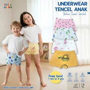 Little Alpha Underwear Anak Celana Dalam Anak Tencel Unisex 1-6 Tahun Bahan Lembut Motif Random Free Box 1 Set Isi 4 Pcs