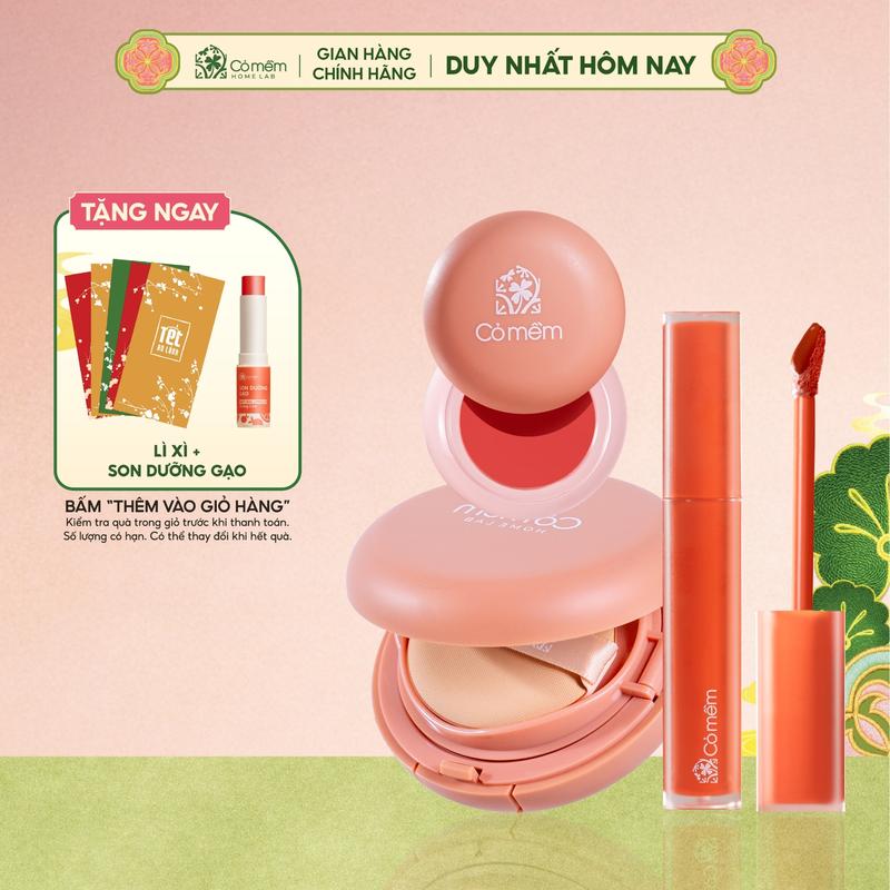  Trọn Bộ Combo Makeup Trang Điểm Tự Nhiên Son Kem Mịn Lì Cushion Phấn Nước Kem Trang Điểm Thuỷ Tinh Cỏ Mềm 