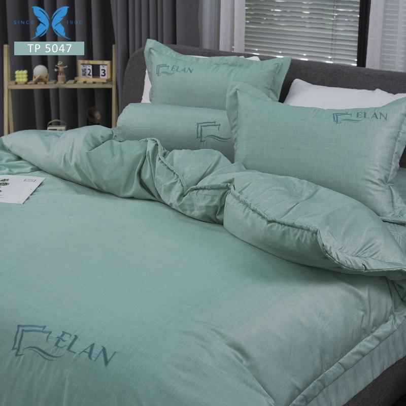 Bộ chăn ga gối Elan 5 món TP Tencel Prime Tencel cotton (1 ga chần phủ hoặc ga chun chần, 1 chăn bốn mùa 2mx2m2, 2 vỏ gối đầu, 1 vỏ gối ôm