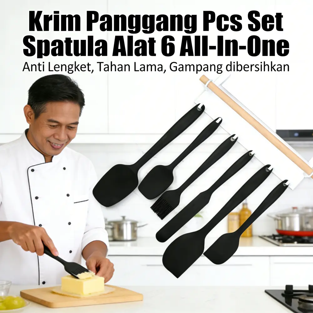 Set Peralatan Memanggang & Kue Silikon 6-in-1: Spatula Kue, Pengikis Adonan, Kuas Oles, Sendok Takar, Pengaduk Adonan, Cetakan Kue - Kompak & Mudah Gunakan, Ideal untuk Rumah Tangga dan Kebutuhan Res