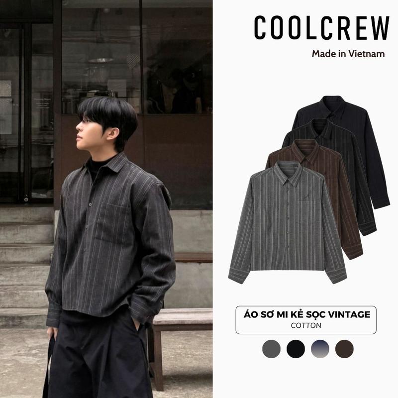 Áo Sơ Mi Kẻ Sọc Vintage COOLCREW Form Boxy Chất Liệu Cotton Cao Cấp Phong Cách Hàn Quốc AMD099