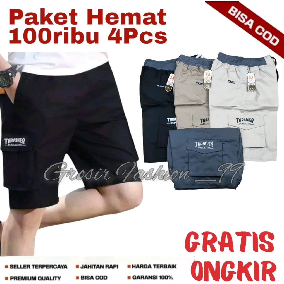 CELANA CARGO PENDEK 100RB 4 CELANA DAN  UKURAN XXL 3 CELANA Pria Cargo Katun Tebal Twill Nyaman Santai Abu Hitam Shorts Distro Keren Casual Dewasa Cargo
