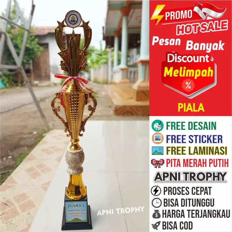 Duplikat Set Piala Marmer Tinggi Juara 1 2 3 Lomba Sepak Bola Trofi Free Desain Stiker Pita Merah Putih 1
