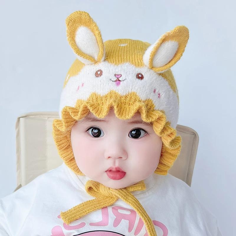 Mũ Dệt Kim Cho Em Bé Trẻ Sơ Sinh Thiết Kế Dễ Thương, Mềm Mại Và Ấm Áp, Có Bảo Vệ Tai, Mũ Nắp Ca-Pô, Cho Bé Trai Và Bé Gái Trẻ Mới Biết Đi, Mũ Len Đan Trơn, Thích Hợp Cho Em Bé ren màu hồng Kem 4