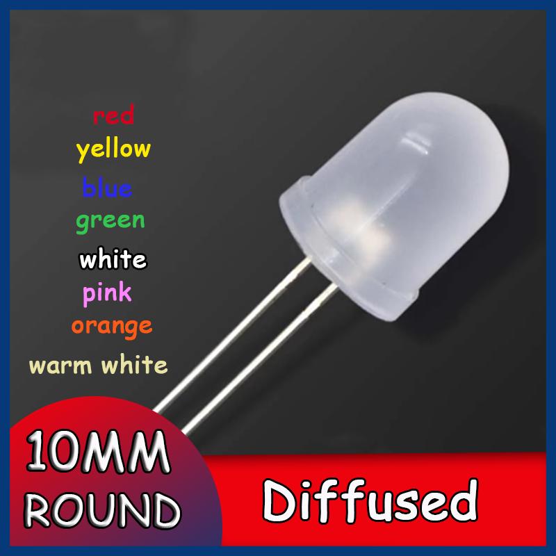 Product Introduction of 10PCS 10MM round head with edge mist long foot red yellow blue green white warm white LED light bead F10 opal white light 6