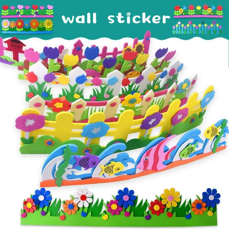 JoyWorld Stiker Dinding Busa EVA 3D Bunga Ruang Kelas Taman Kanak-kanak Rumah Mainan DIY Buatan Sendiri Untuk Anak-Anak Pembelajaran Awal 1