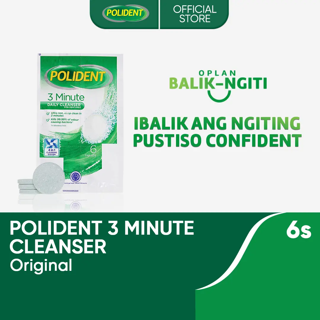 Polident 3-Minute Denture Cleanser 6 Tablets Kills Bacteria, Removes Stains, Iwas-gasgas