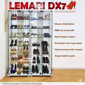 tempat rak sepatu kaca minimalis lemari display putih 60 cm high heels