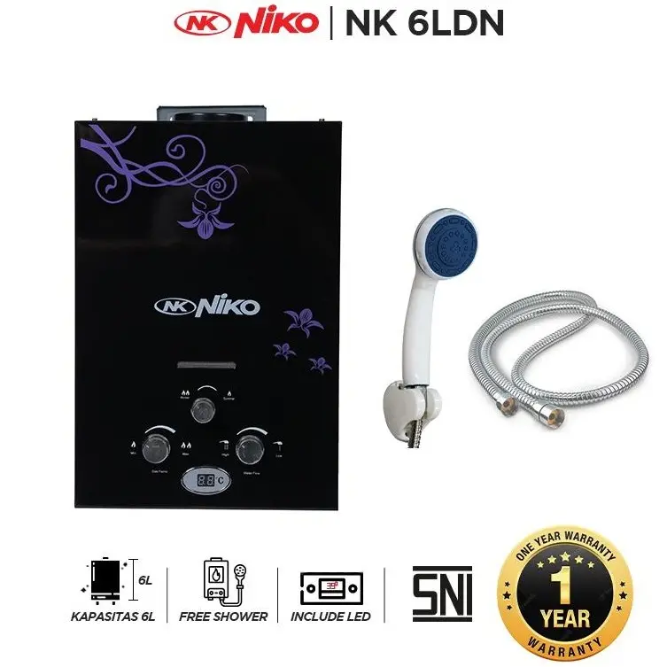 Niko NK 6LN / NK 6LDN Water Heater Gas / Pemanas Air Kamar Mandi BONUS Kepala Shower dan Selang Shower