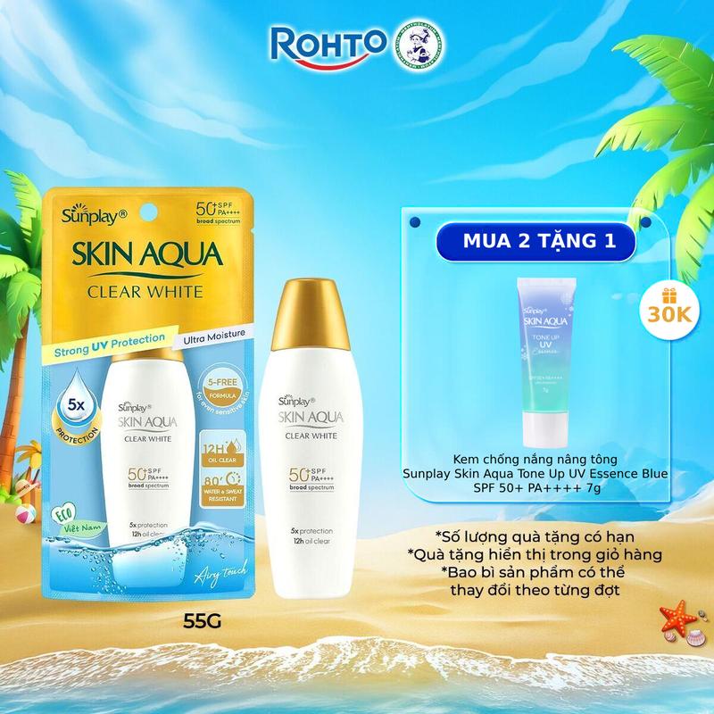 [Livestream] Sữa chống nắng hằng ngày dưỡng trắng Sunplay Skin Aqua Clear White SPF 50+, PA++++ 55g - Eco Vietnam 0