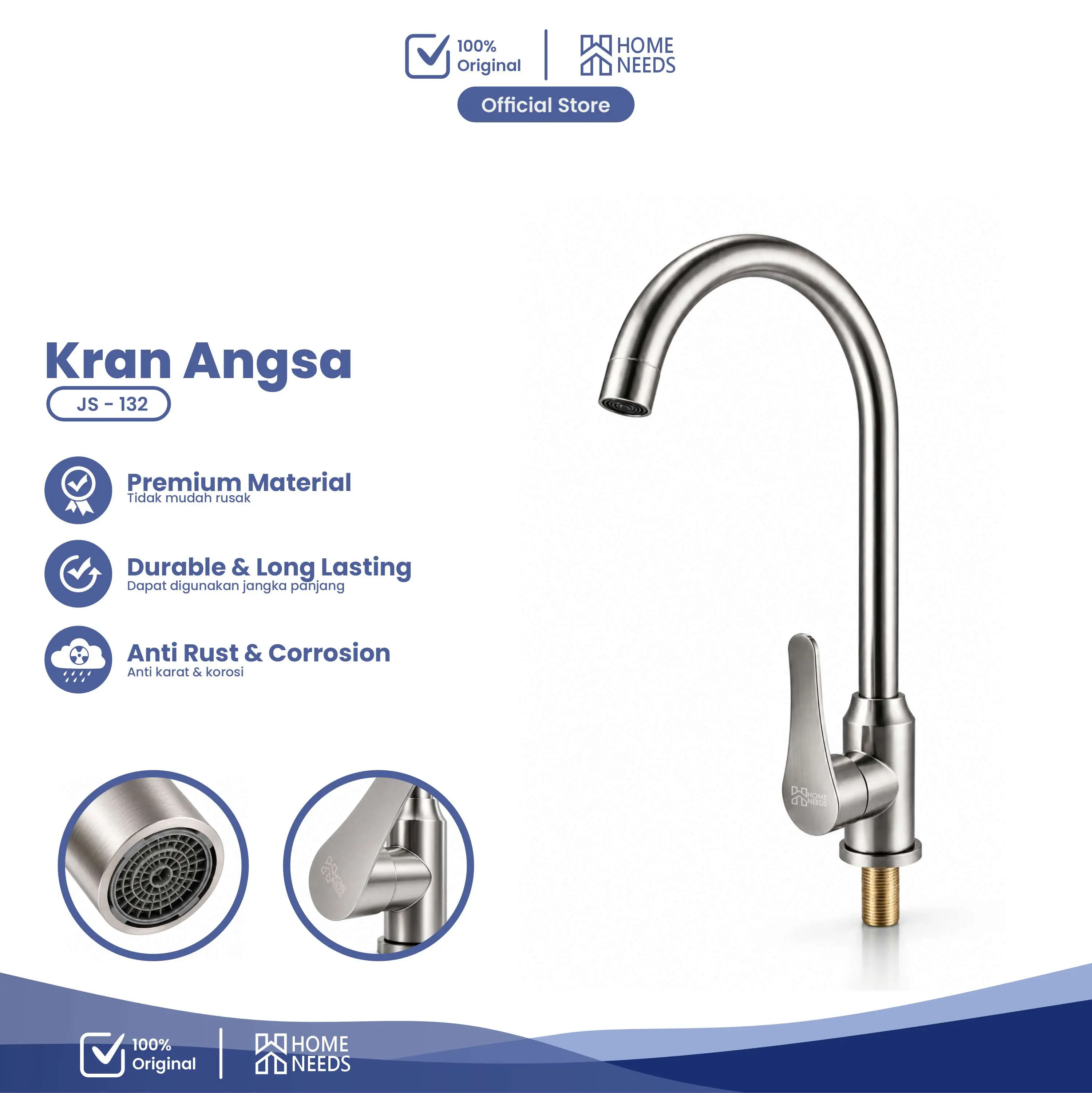 Kran Angsa Cuci Piring Putar 360 ° Kran Angsa Wastafel Putar 360 ° Tancap Bawah Stainless Steell JS-132