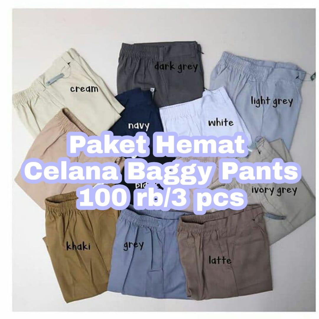 PAKET MURAH CELANA BAGGY PANTS 100RB DAPAT 3 PCS/CELANA BAGGY PANTS /BAGGY PANTS   Wanita Panjang  Pinggang Kancing Nyaman Lembut